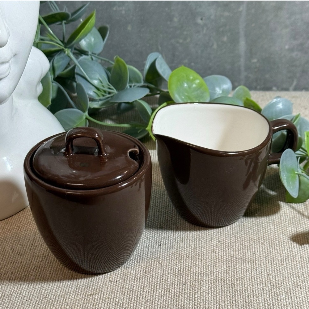 Vintage 2005 Starbucks Coffee Creamer & Sugar Set Chocolate Brown Ceramic